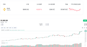 BNB破千！币安币首度突破1000美元大关，市值跻身顶级阵营。